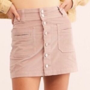 Free People Pink Corduroy Button-Up Skirt